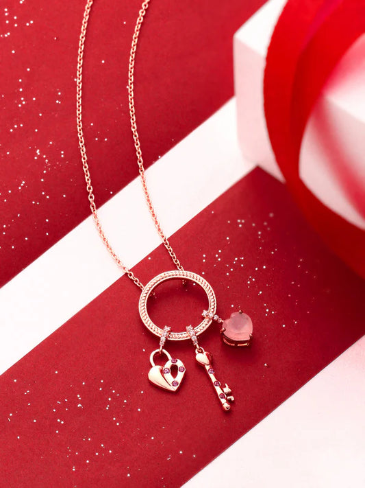 Elysian Rose Gold Pink Chalcedony 925 Sterling Silver Pendant For Women