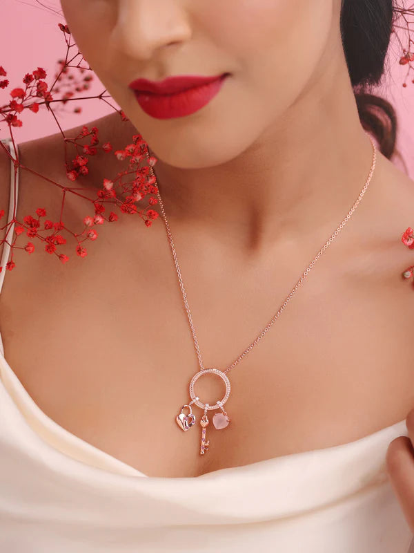 Elysian Rose Gold Pink Chalcedony 925 Sterling Silver Pendant For Women