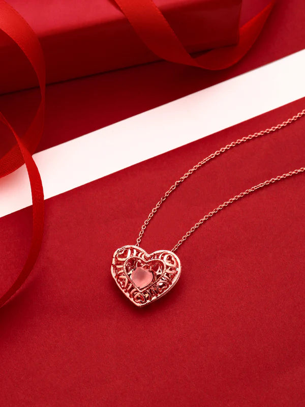 Elysian Rose Gold Heart-Shaped Pink Chalcedony 925 Sterling Silver Pendant For Women