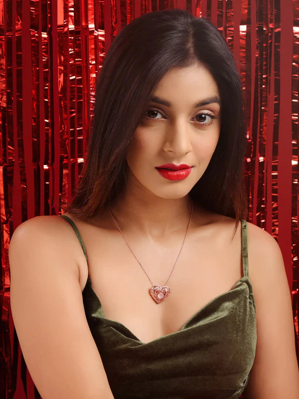 Elysian Rose Gold Heart-Shaped Pink Chalcedony 925 Sterling Silver Pendant For Women