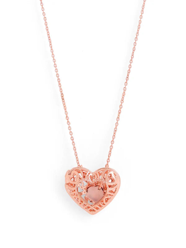 Elysian Rose Gold Heart-Shaped Pink Chalcedony 925 Sterling Silver Pendant For Women