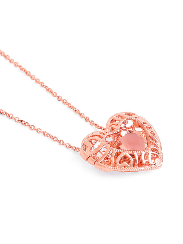 Elysian Rose Gold Heart-Shaped Pink Chalcedony 925 Sterling Silver Pendant For Women