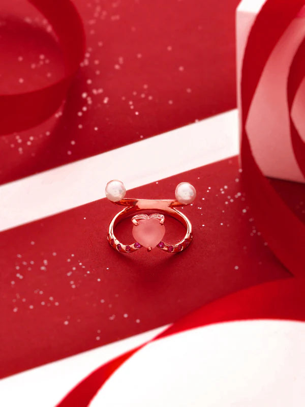 Rose Gold Harmony Passion Pink Chalcedony & Pearl Elysian 925 Sterling Silver Ring For Women