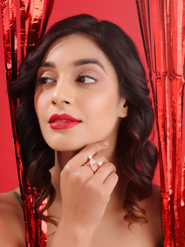 Rose Gold Harmony Passion Pink Chalcedony & Pearl Elysian 925 Sterling Silver Ring For Women