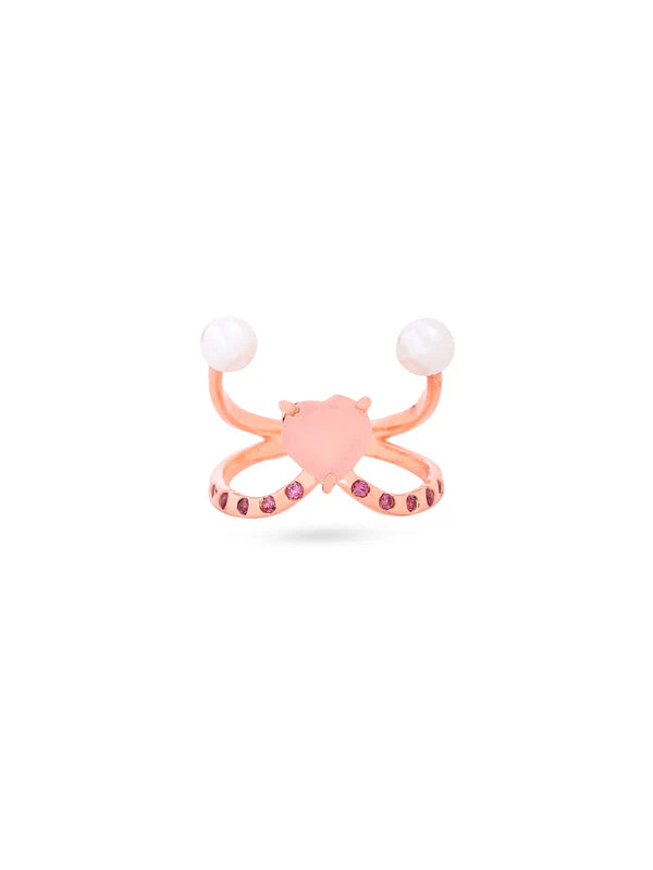 Rose Gold Harmony Passion Pink Chalcedony & Pearl Elysian 925 Sterling Silver Ring For Women