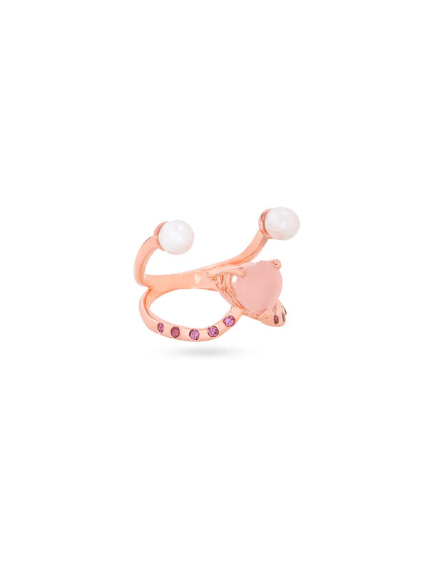 Rose Gold Harmony Passion Pink Chalcedony & Pearl Elysian 925 Sterling Silver Ring For Women