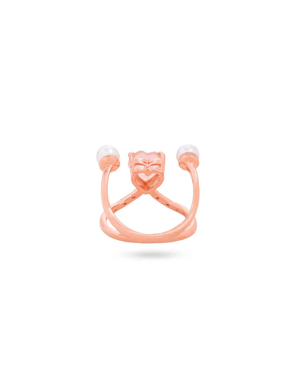 Rose Gold Harmony Passion Pink Chalcedony & Pearl Elysian 925 Sterling Silver Ring For Women