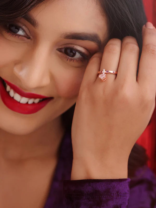 Rose Gold Love Inspired Pink Chalcedony & Moissanite Elysian Collection Charm Ring