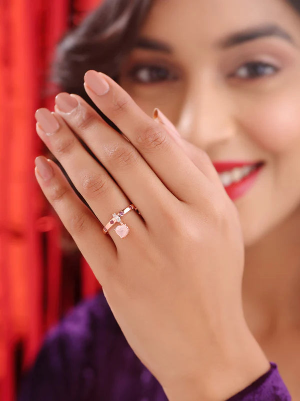 Rose Gold Love Inspired Pink Chalcedony & Moissanite Elysian Collection Charm Ring