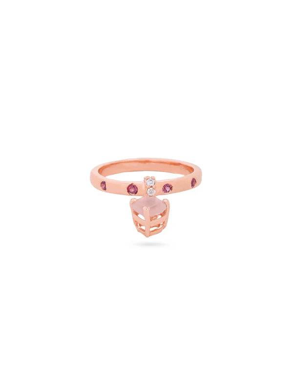 Rose Gold Love Inspired Pink Chalcedony & Moissanite Elysian Collection Charm Ring