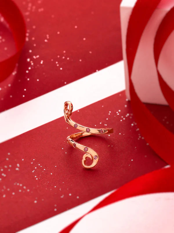 Rose Gold Love Motif Rhodolite Garnet Elysian 925 Sterling Silver Open Ring For Women