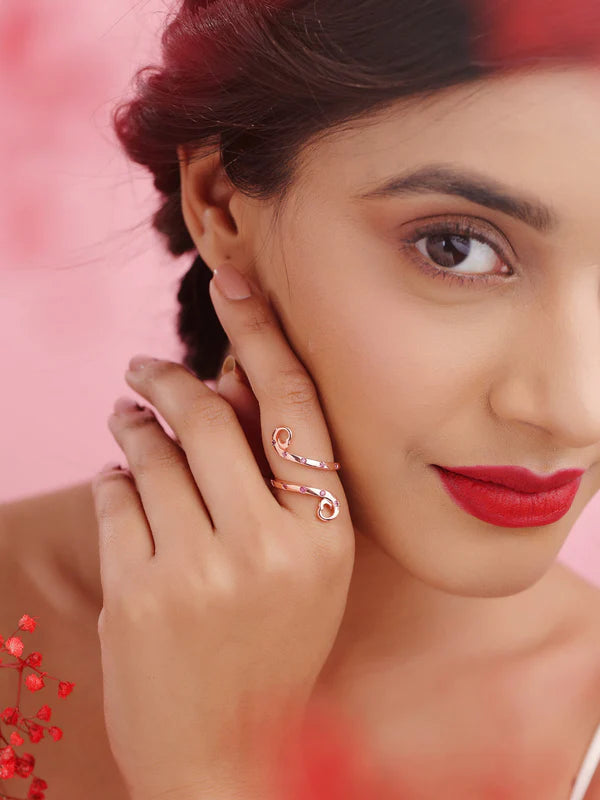 Rose Gold Love Motif Rhodolite Garnet Elysian 925 Sterling Silver Open Ring For Women