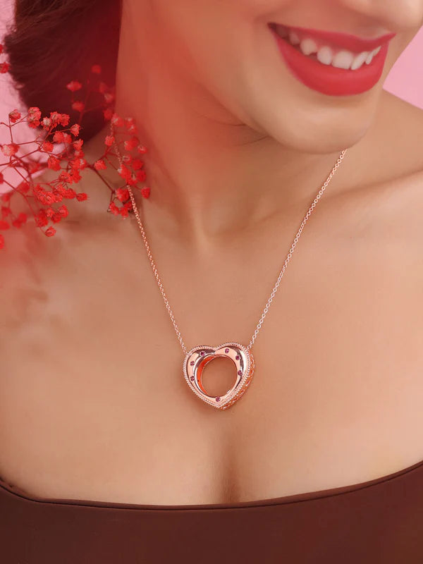 Elysian Rose Gold Round Harmony Rhodolite Garnet 925 Sterling Silver Pendant For Women