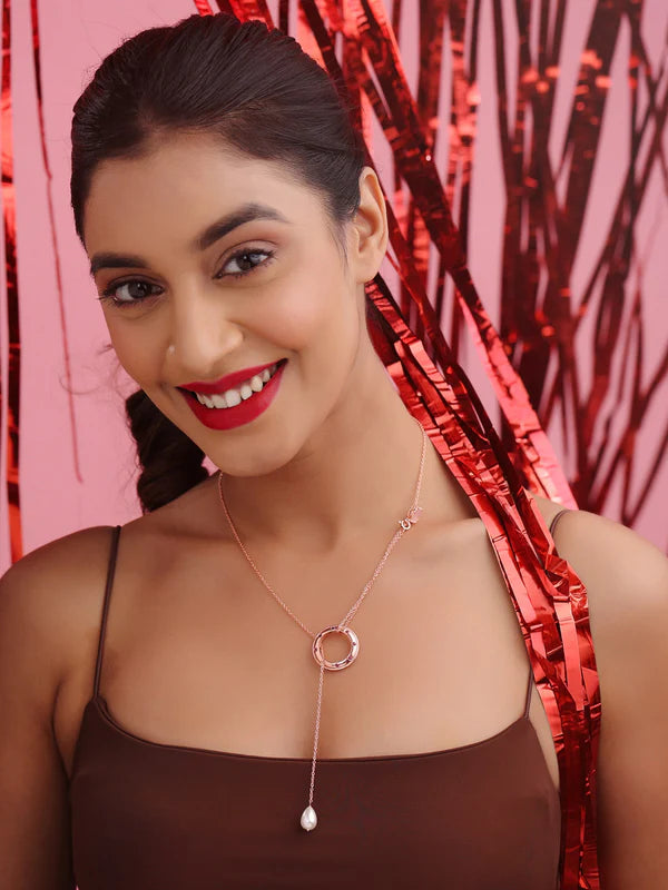 Rose Gold Love Motif Pink Chalcedony & Pearl Elysian 925 Sterling Silver Ring Pendant For Women