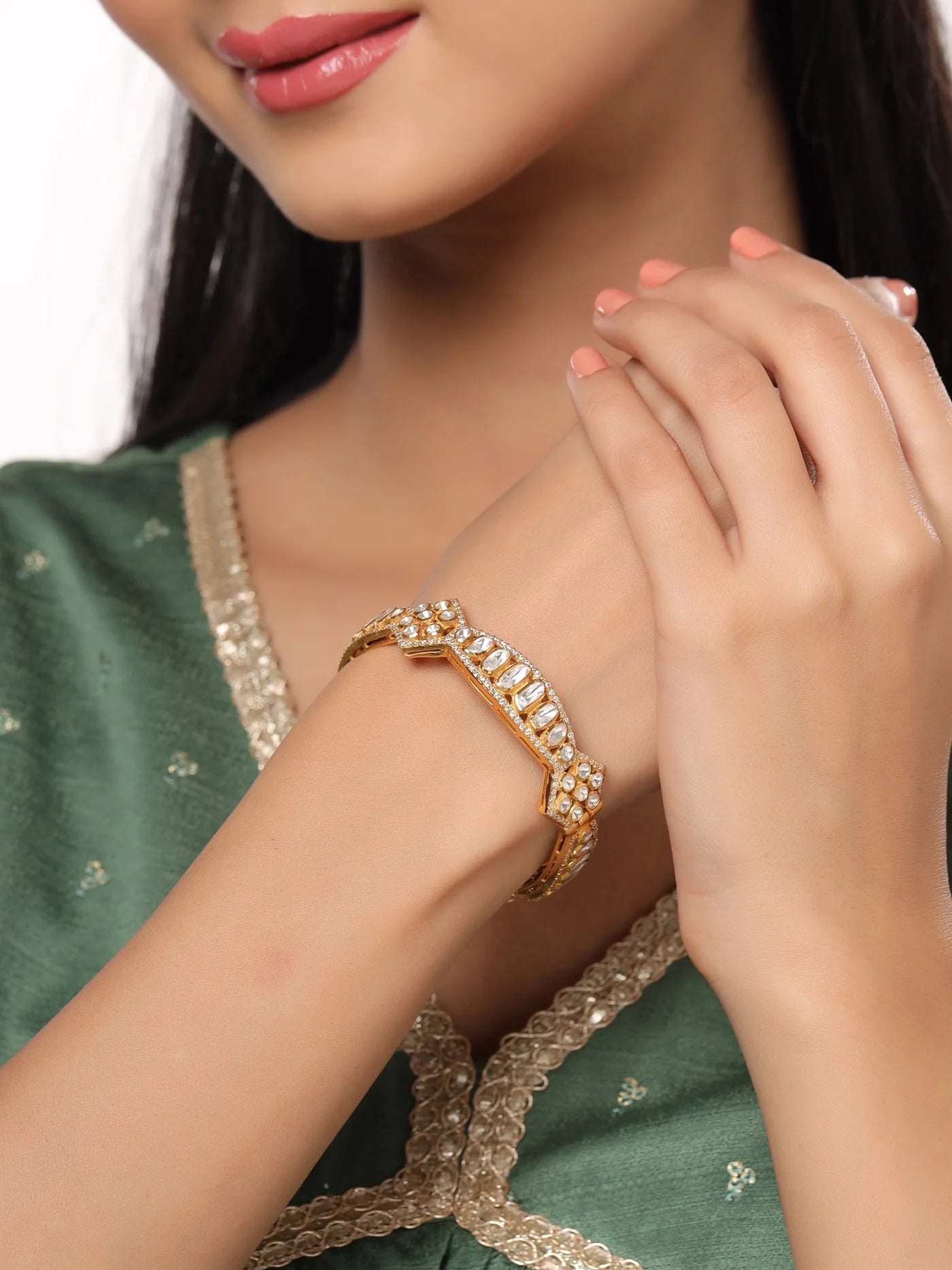 Polki Wedding Bliss 925 Sterling Silver Bangle For Women