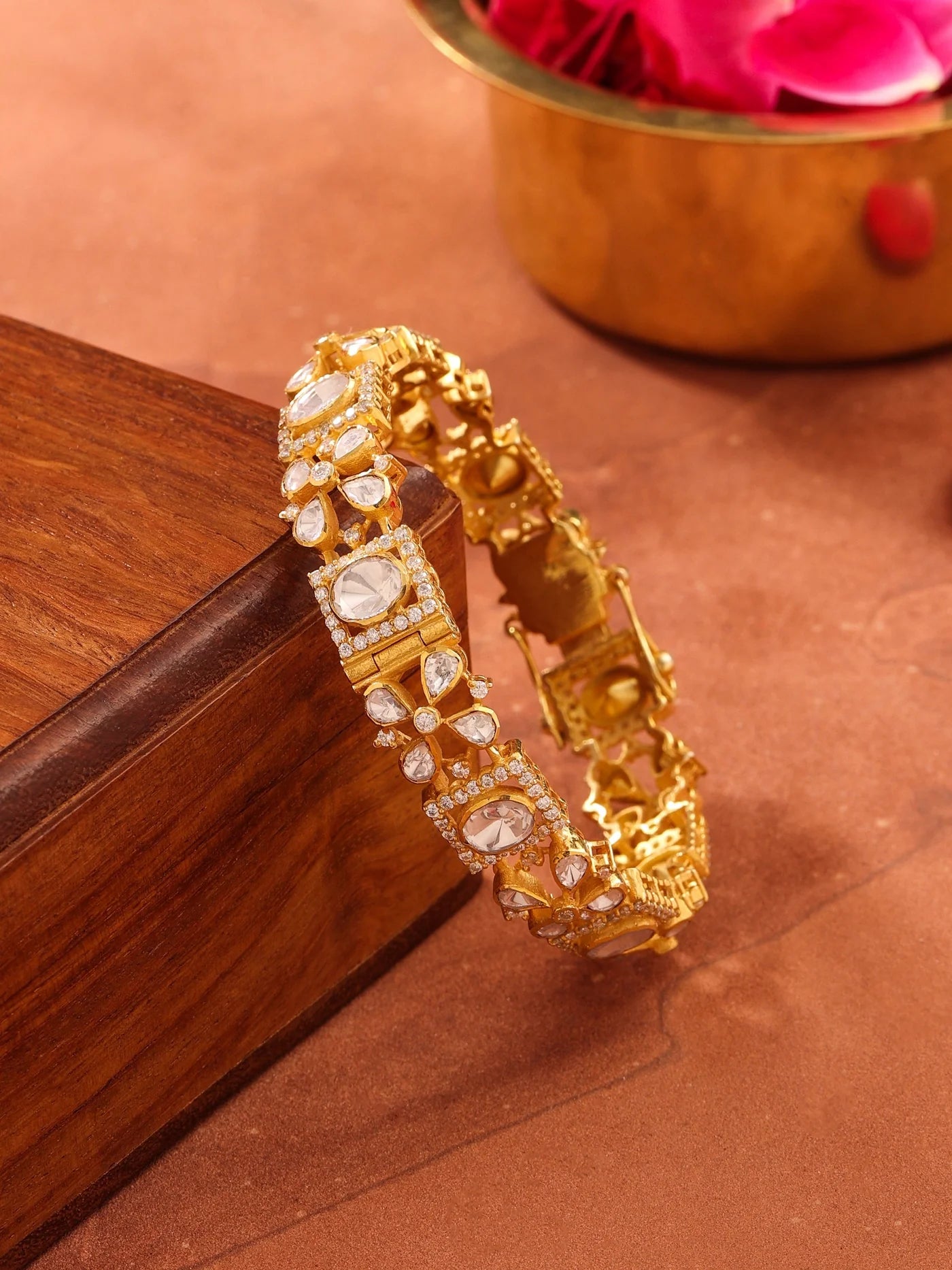 925 Sterling Silver Floral Polki Wedding Bliss 925 Sterling Silver Bangle For Women