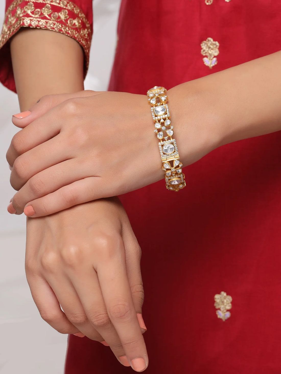 925 Sterling Silver Floral Polki Wedding Bliss 925 Sterling Silver Bangle For Women