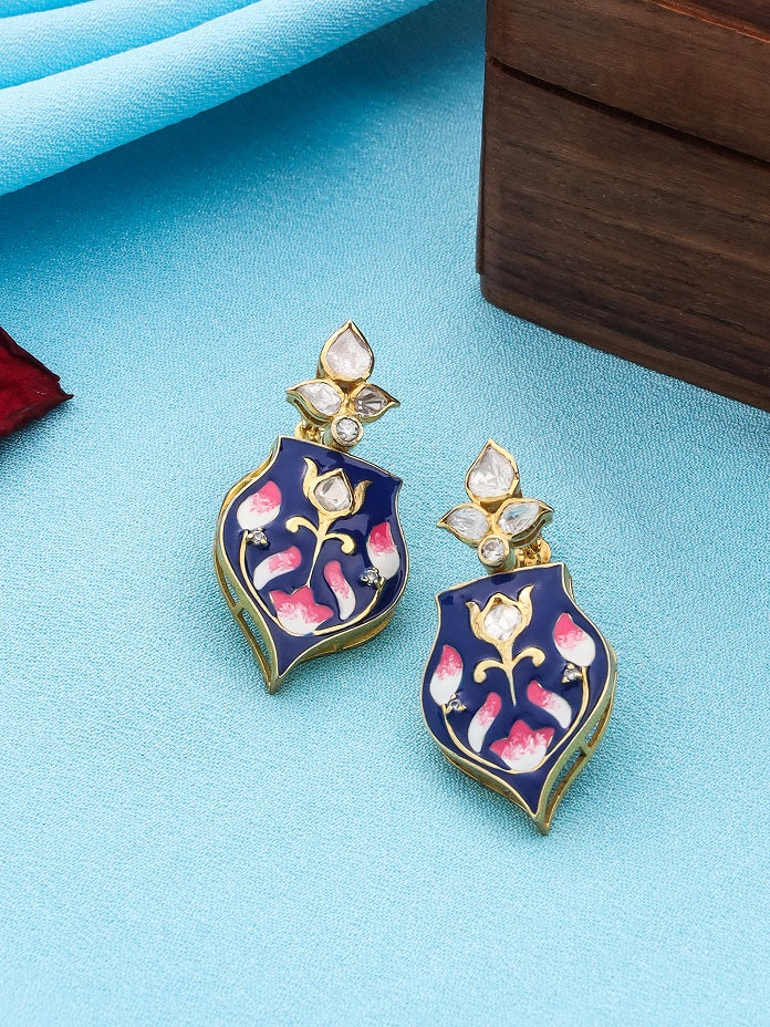 Blue Pottery Elegance 925 Sterling Silver Earrings For Women