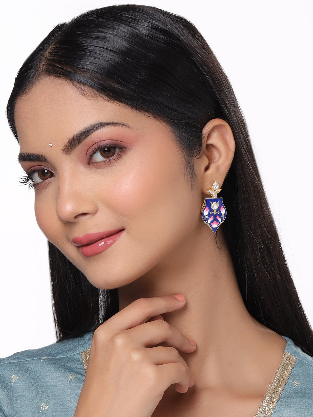 Blue Pottery Elegance 925 Sterling Silver Earrings For Women