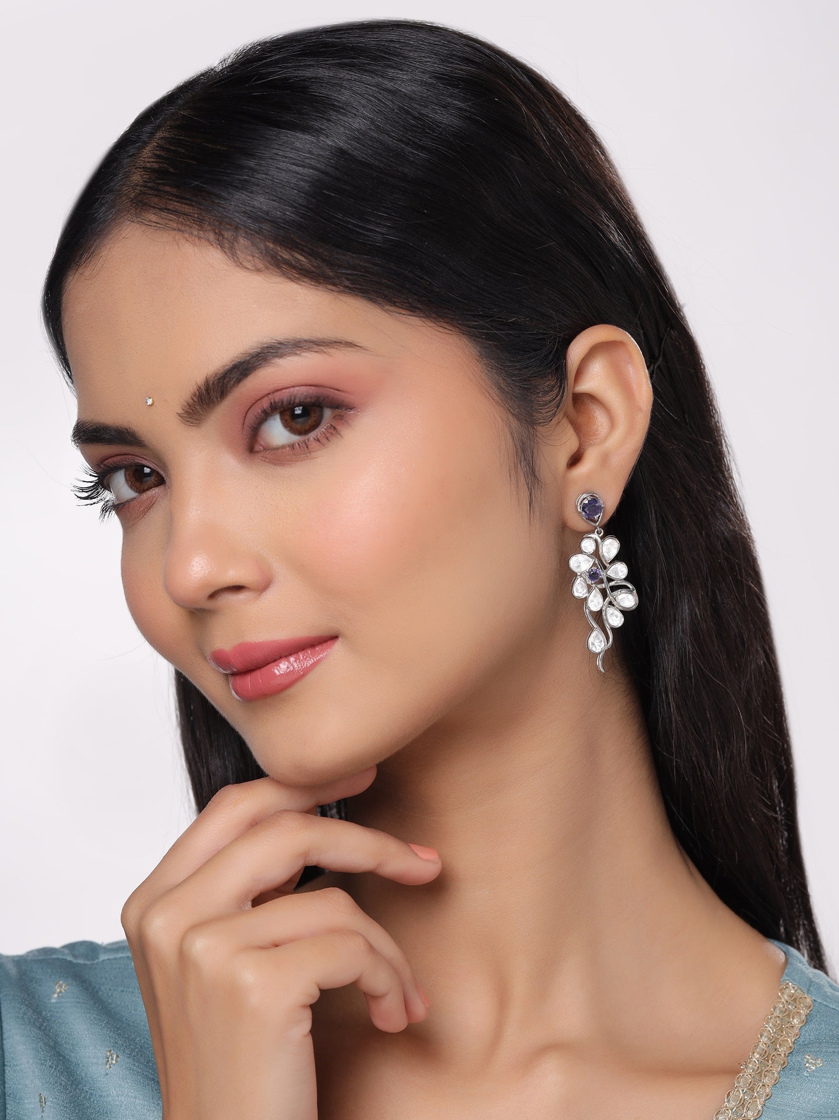 Iolite Abstract Fusion 925 Sterling Silver Earrings For Women