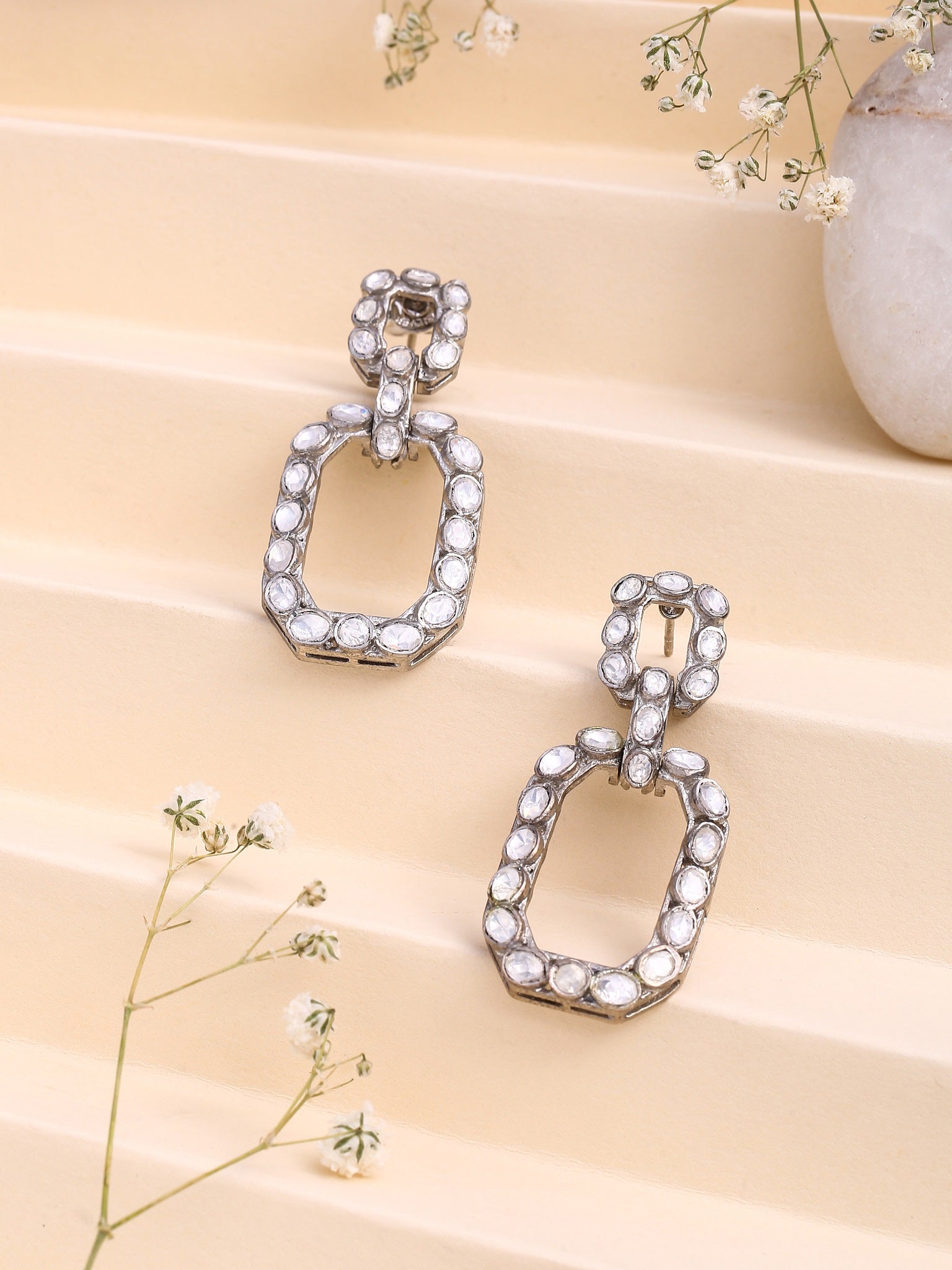 Iolite Mystic Abstract Polki 925 Sterling Silver Earrings For Women