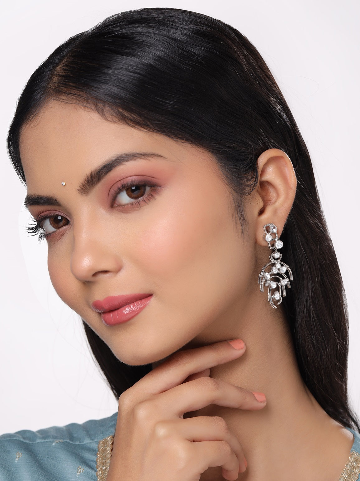 Trendy White Polki 925 Sterling Silver Earrings For Women