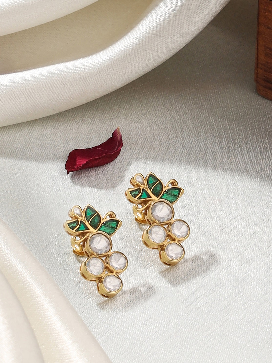 Polki Verdant Floral Charm 925 Sterling Silver Earrings For Women