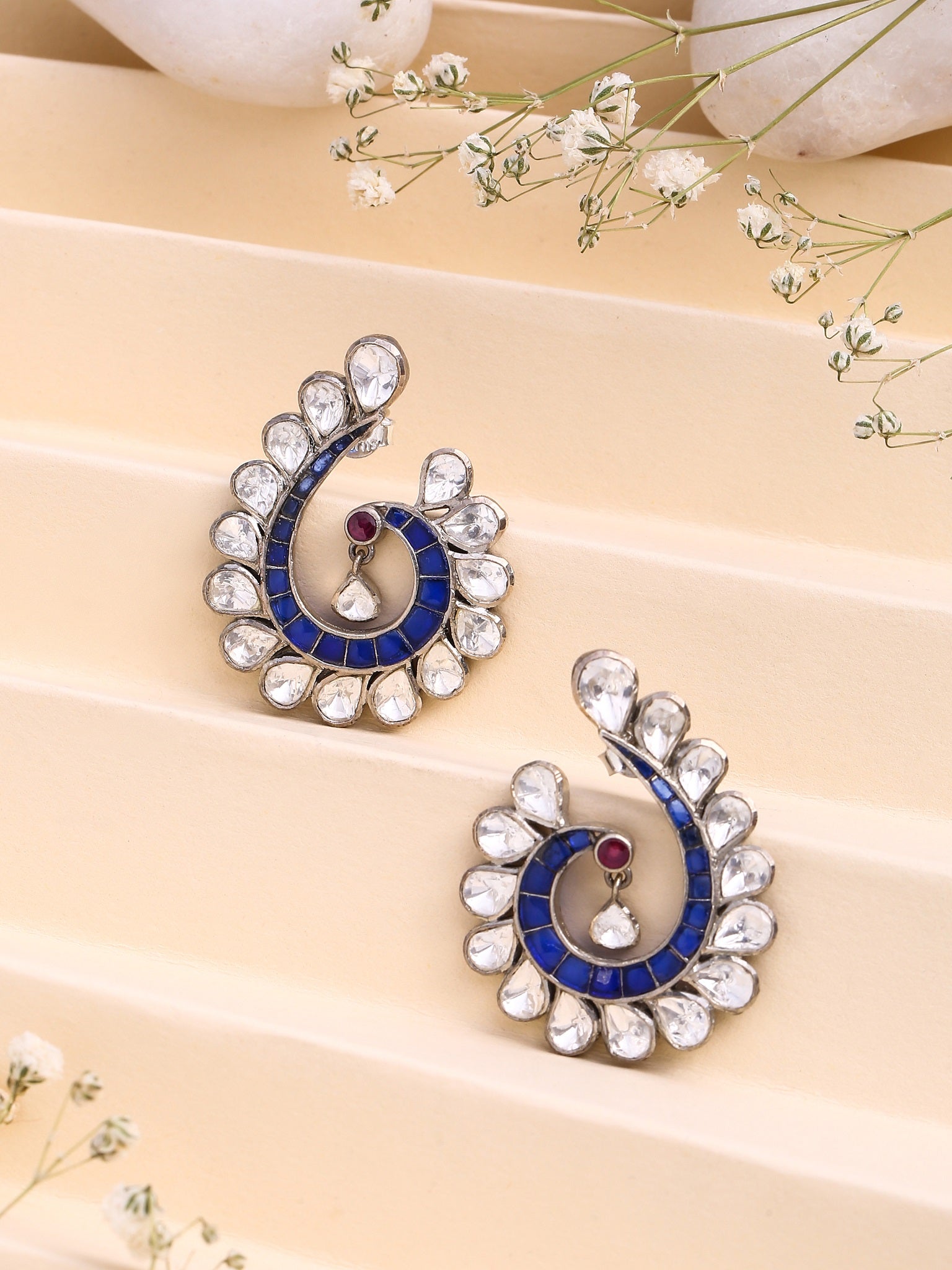 Polki Peacock Splendor 925 Sterling Silver Earrings For Women