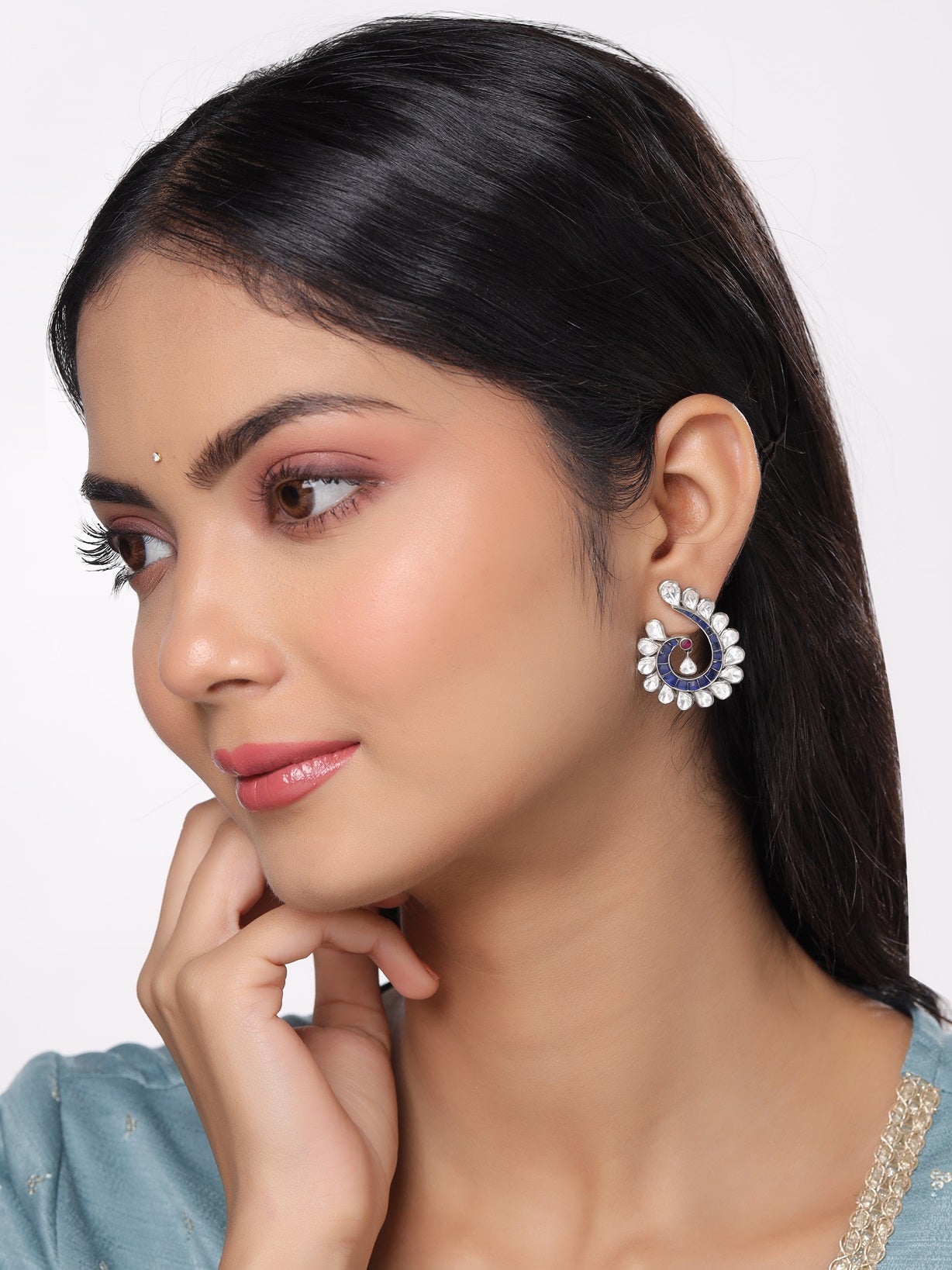 Polki Peacock Splendor 925 Sterling Silver Earrings For Women