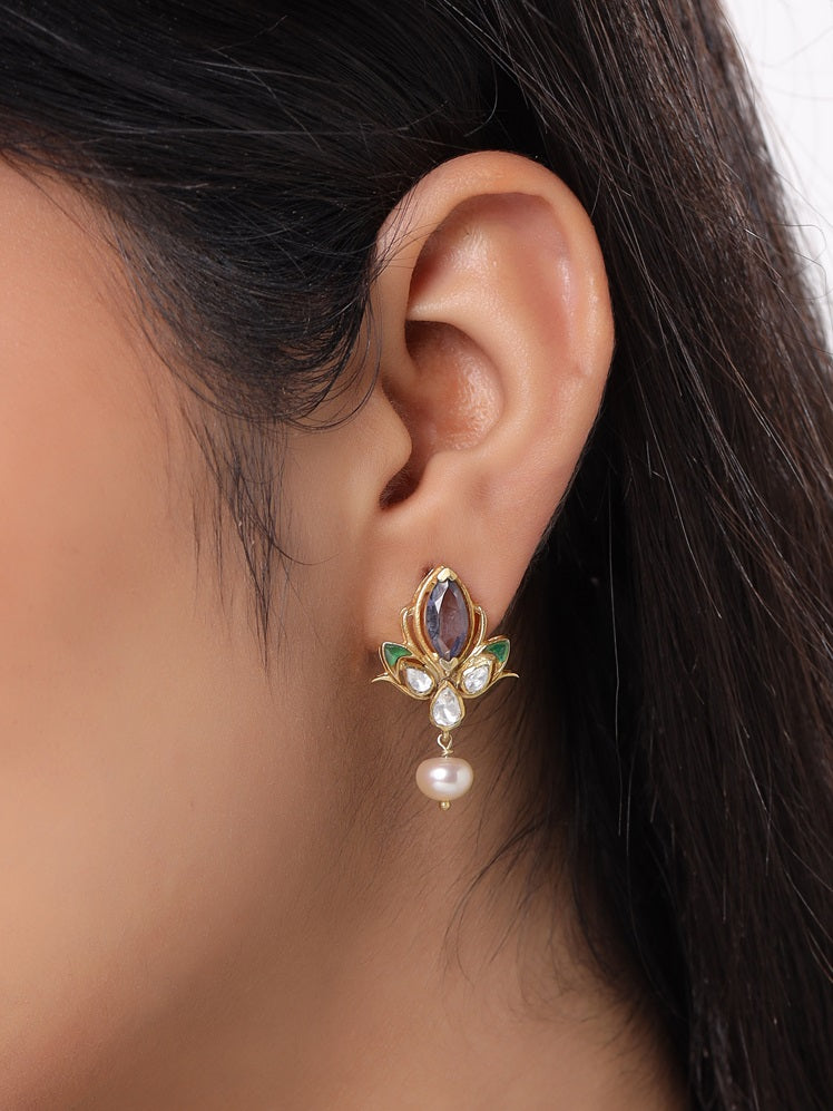 Mughal Tapestry Iolite 925 Sterling Silver Earrings For Women