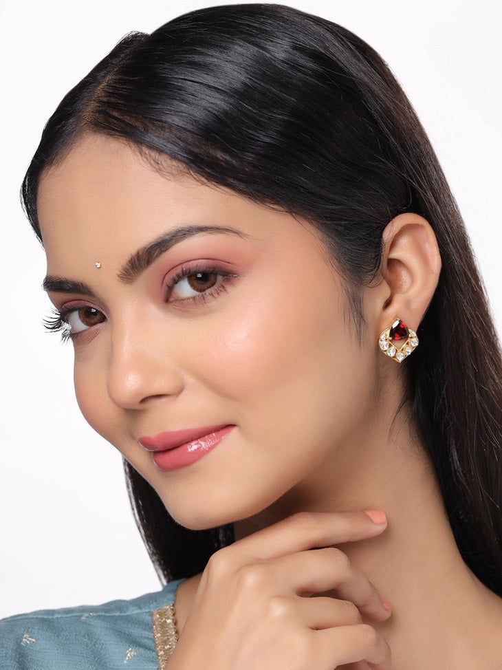 Polki Romantic Garnet Heart 925 Sterling Silver Earrings For Women