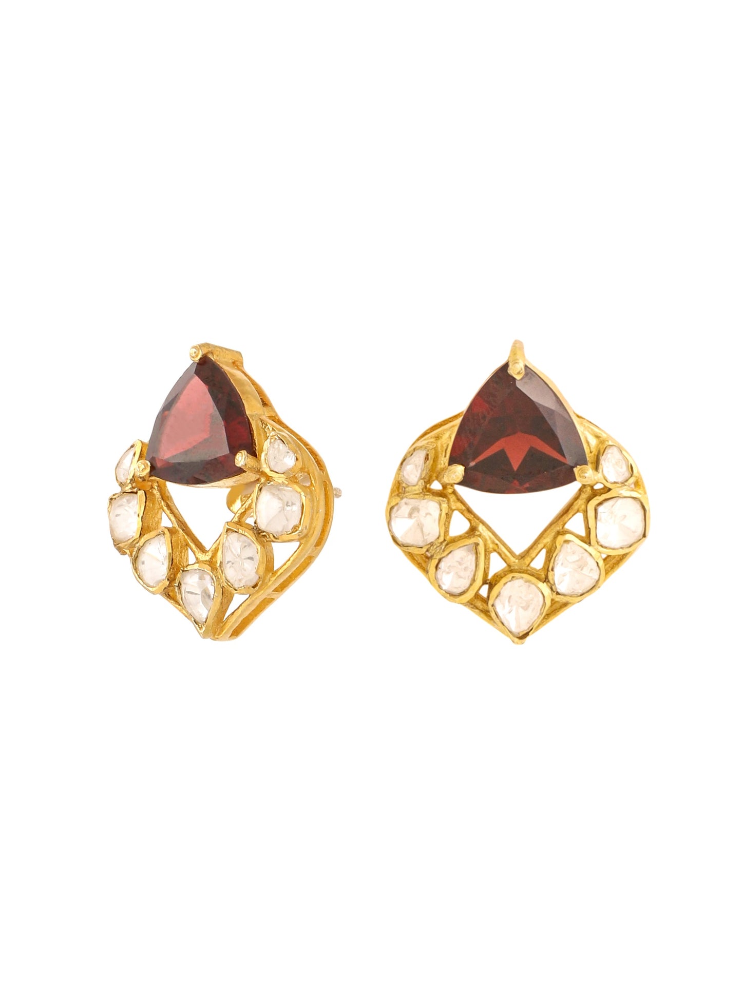 Polki Romantic Garnet Heart 925 Sterling Silver Earrings For Women