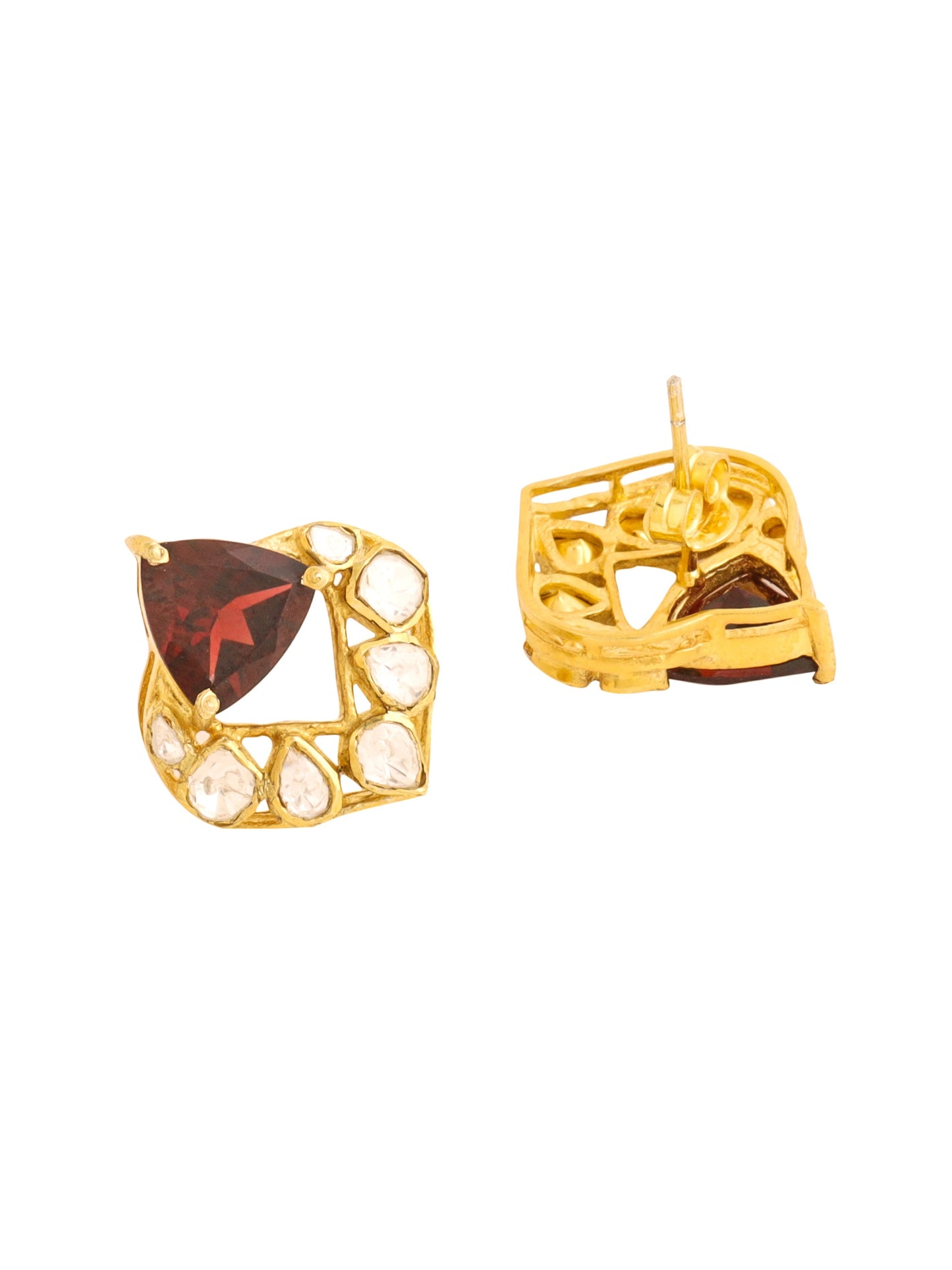 Polki Romantic Garnet Heart 925 Sterling Silver Earrings For Women