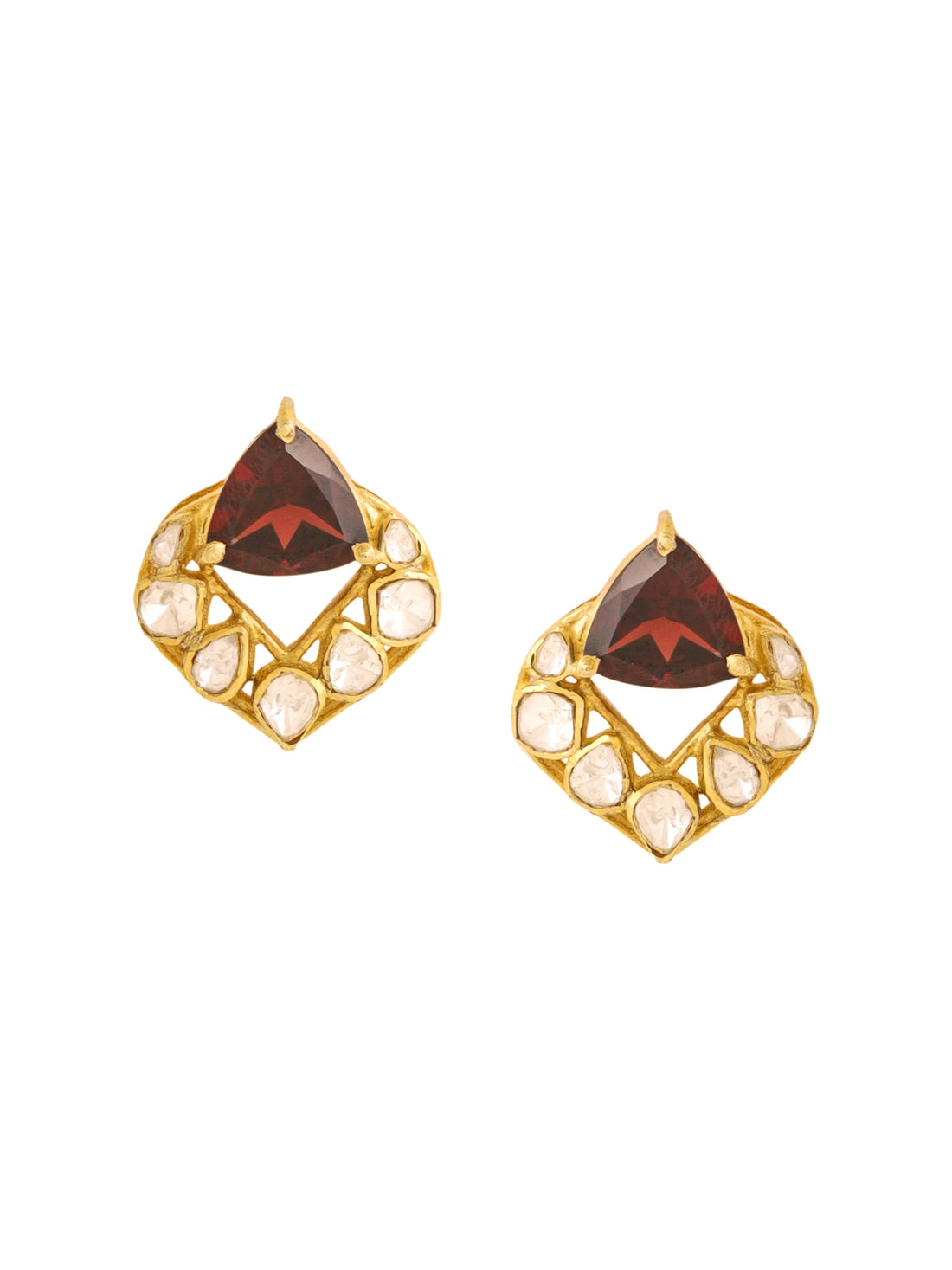 Polki Romantic Garnet Heart 925 Sterling Silver Earrings For Women