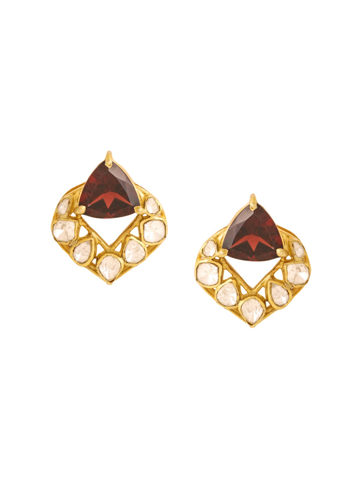 Polki Romantic Garnet Heart 925 Sterling Silver Earrings For Women