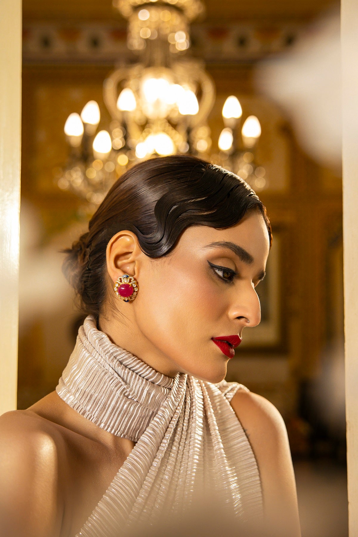 Mughal Inspired Ruby Quartz 925 Sterling Silver Earrings For Women