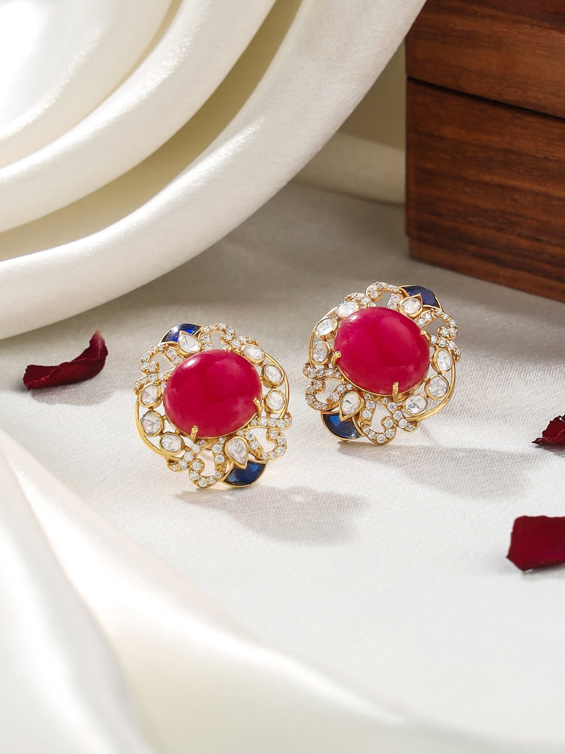 Mughal Inspired Ruby Quartz 925 Sterling Silver Earrings For Women