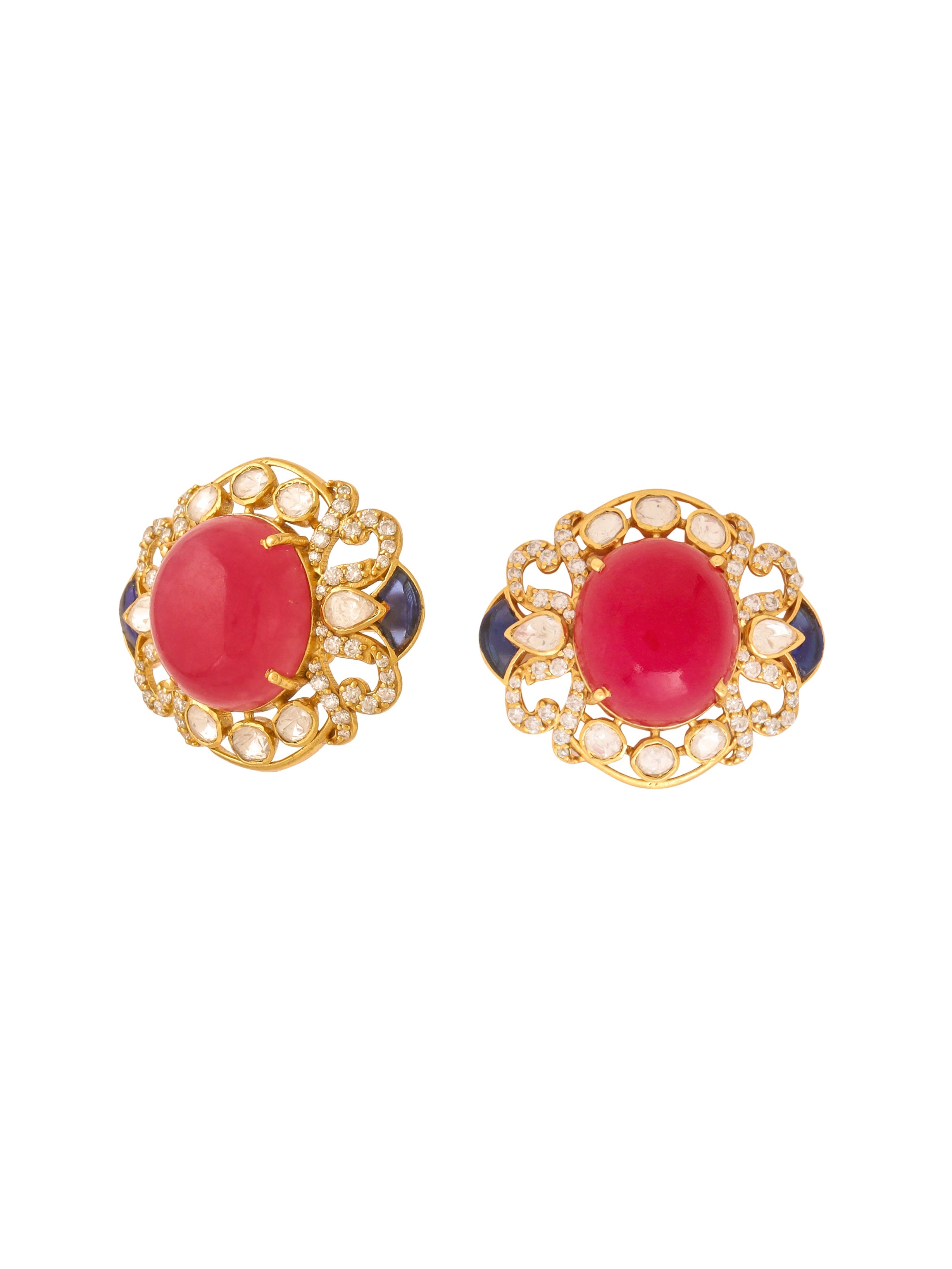 Mughal Inspired Ruby Quartz 925 Sterling Silver Earrings For Women