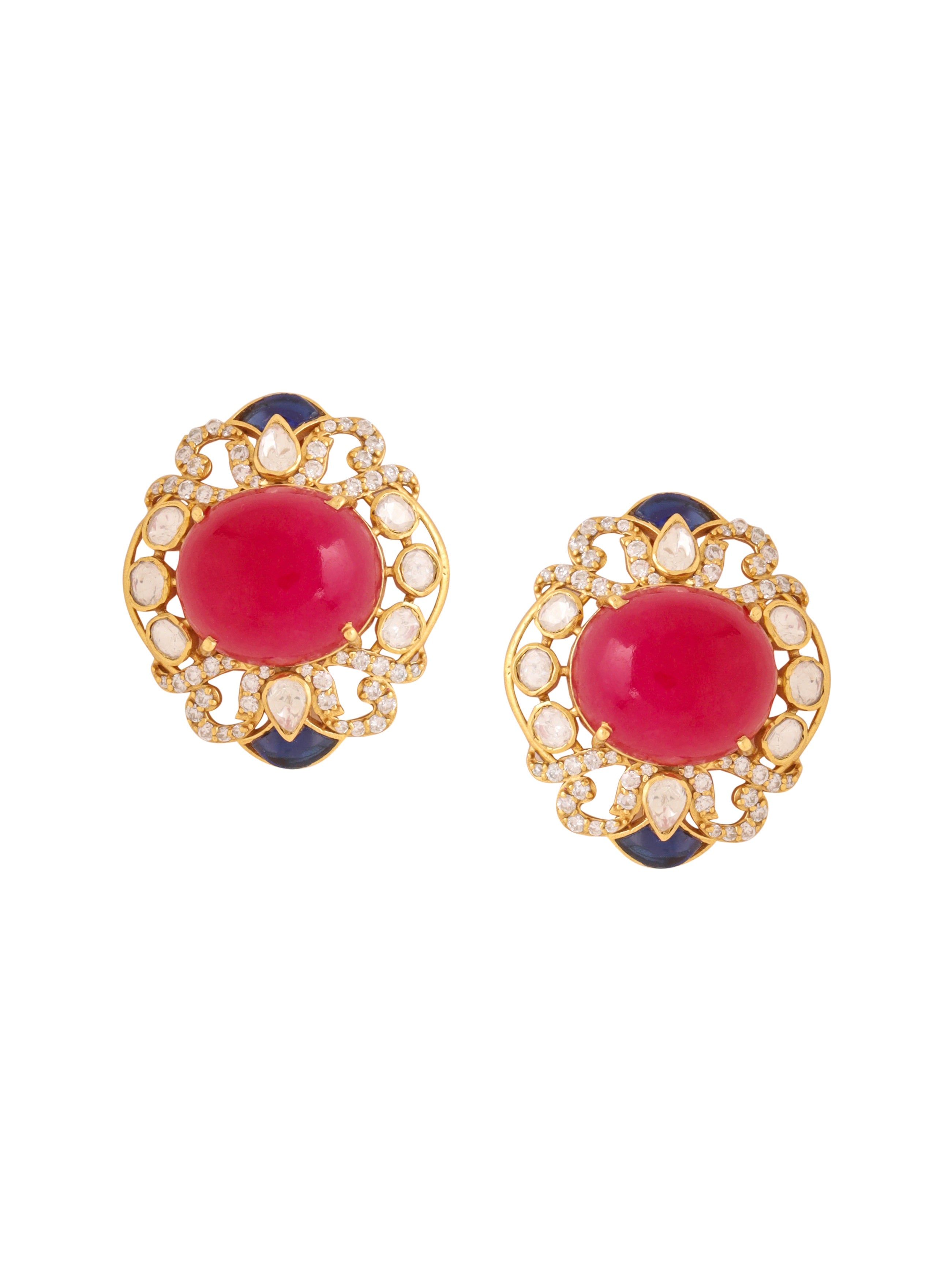 Mughal Inspired Ruby Quartz 925 Sterling Silver Earrings For Women