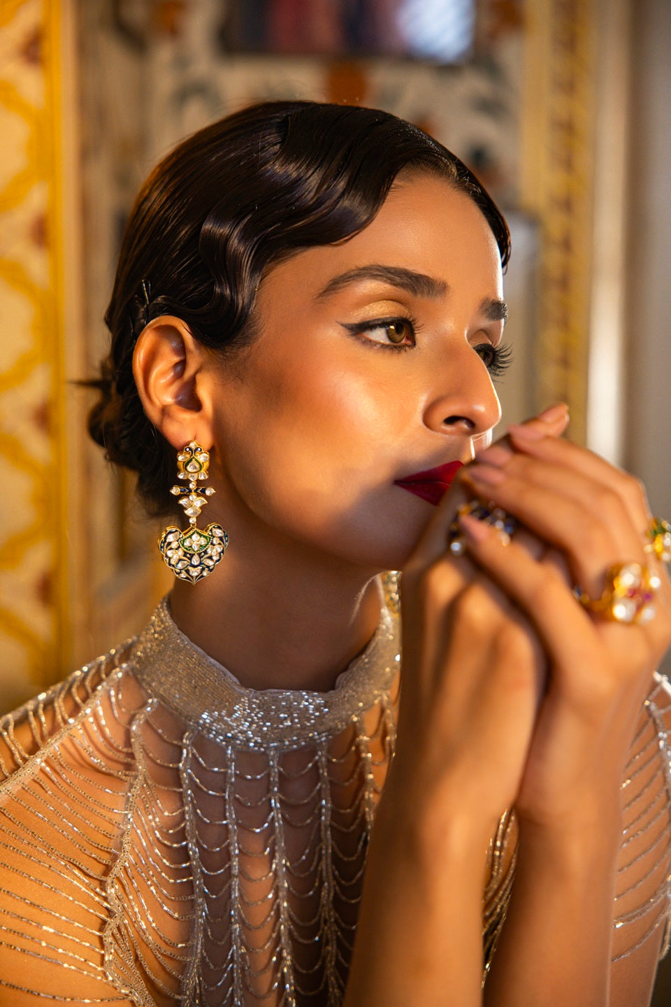 Polki Rajasthani Enamel 925 Sterling Silver Earrings For Women