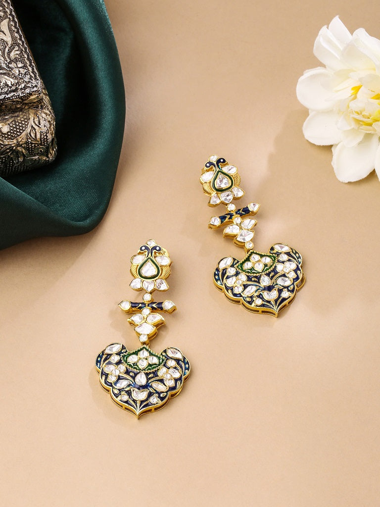 Polki Rajasthani Enamel 925 Sterling Silver Earrings For Women