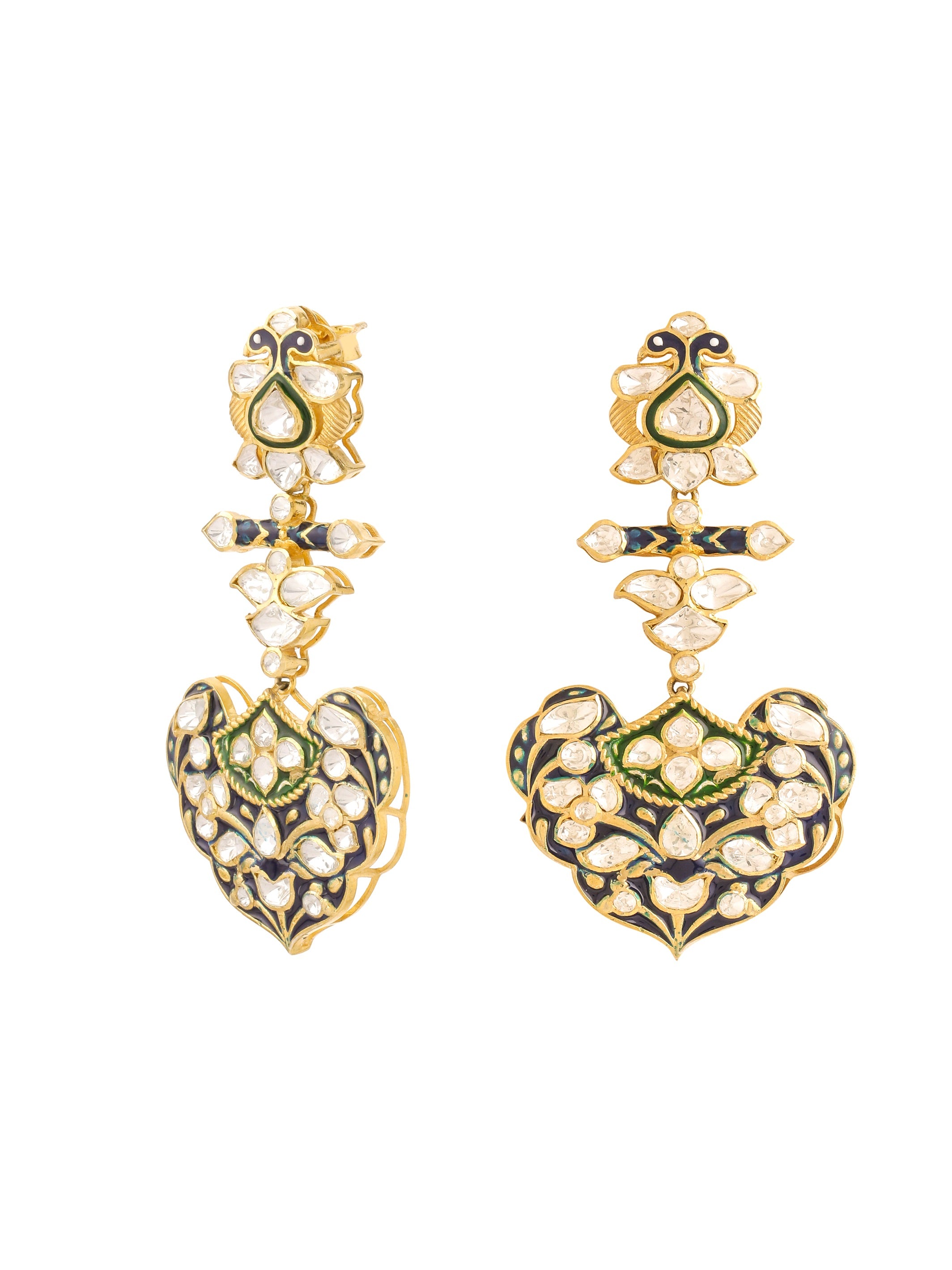 Polki Rajasthani Enamel 925 Sterling Silver Earrings For Women