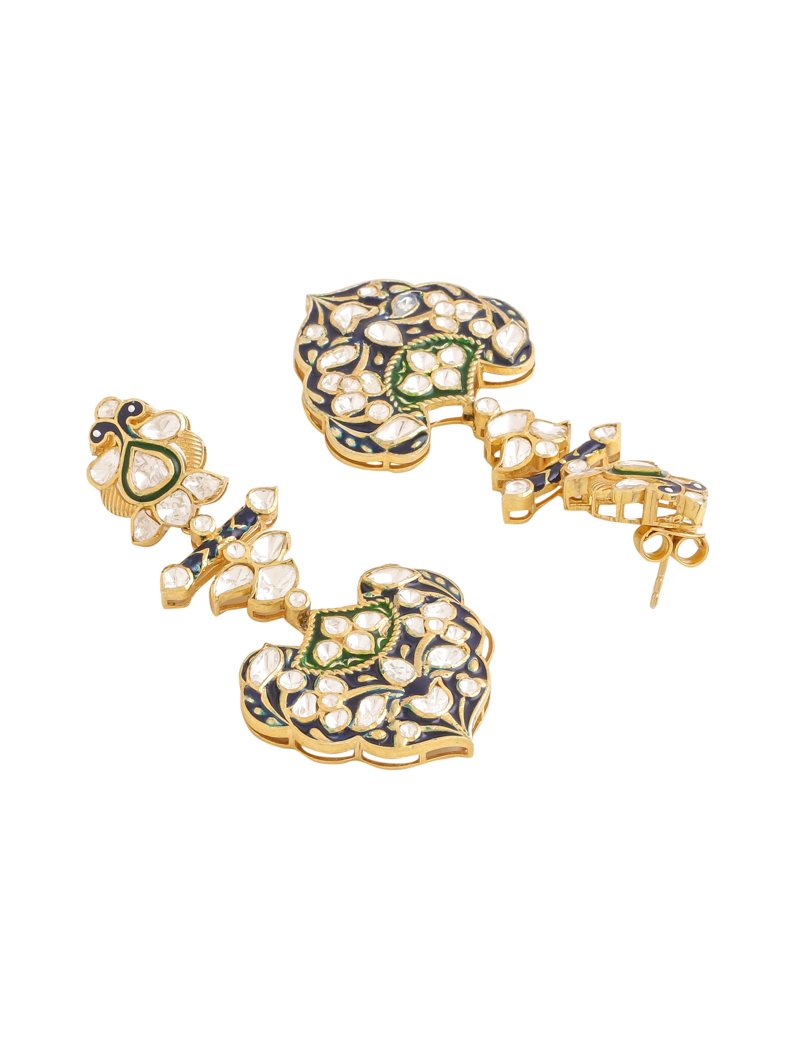 Polki Rajasthani Enamel 925 Sterling Silver Earrings For Women