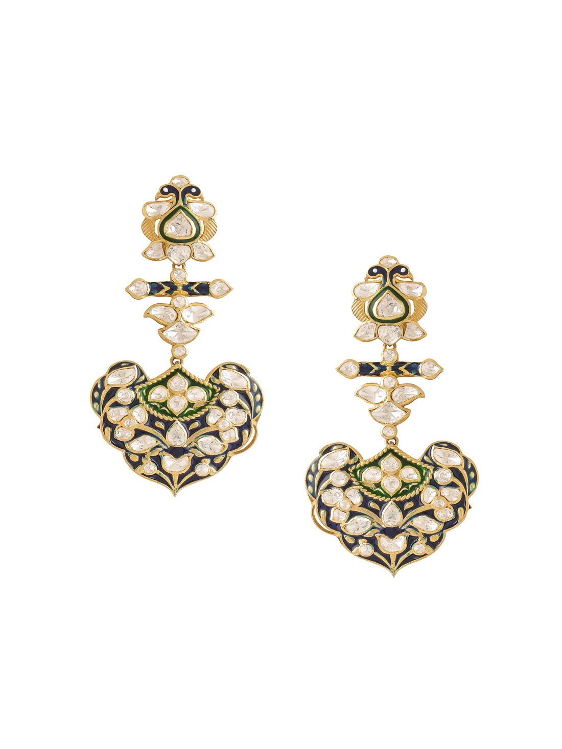 Polki Rajasthani Enamel 925 Sterling Silver Earrings For Women
