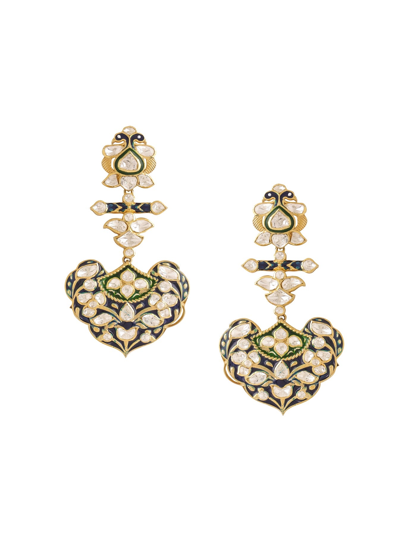Polki Rajasthani Enamel 925 Sterling Silver Earrings For Women