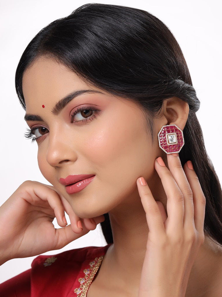 Polki Shining Mughal Treasure 925 Sterling Silver Earrings For Women