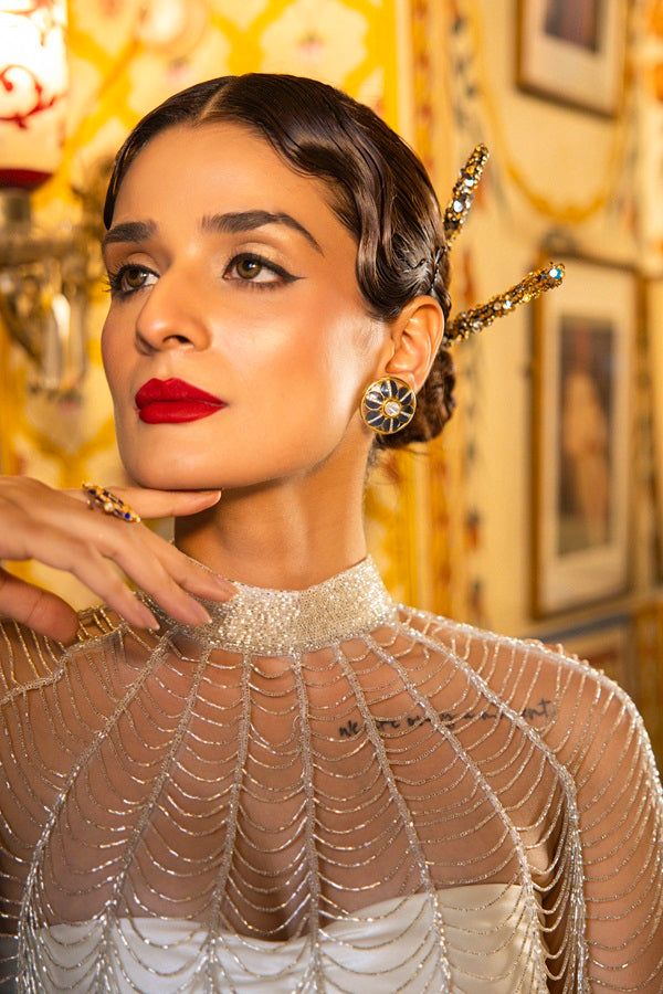 Blue Floral Harmony 925 Sterling Silver Earrings For Women