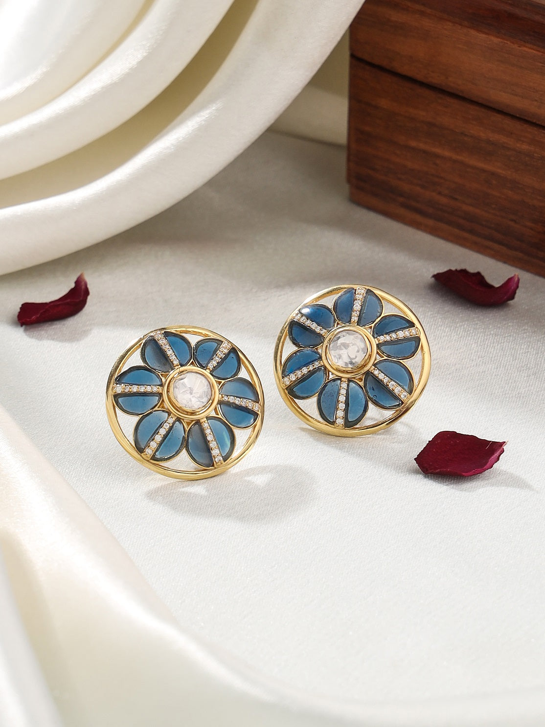Blue Floral Harmony 925 Sterling Silver Earrings For Women