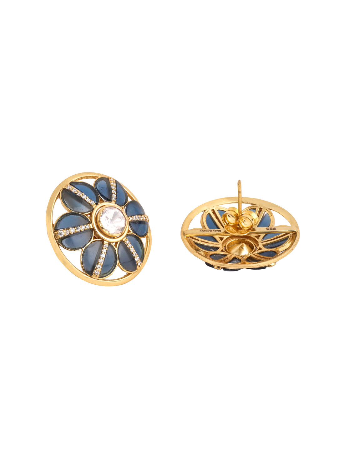 Blue Floral Harmony 925 Sterling Silver Earrings For Women