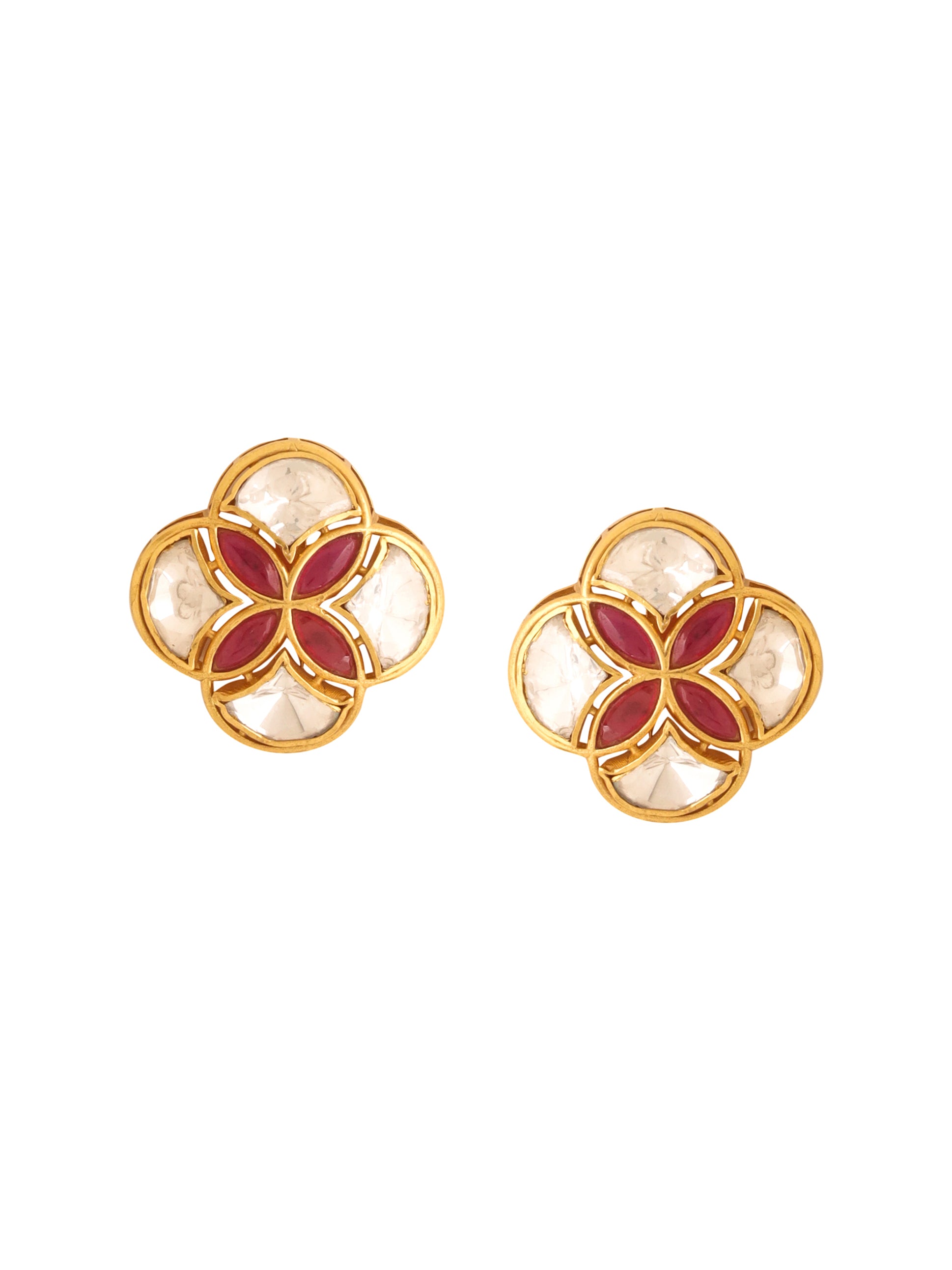 Mughal-Inspired Polki Red Talfe - Wedding Bliss 925 Sterling Silver Necklace Set For Women